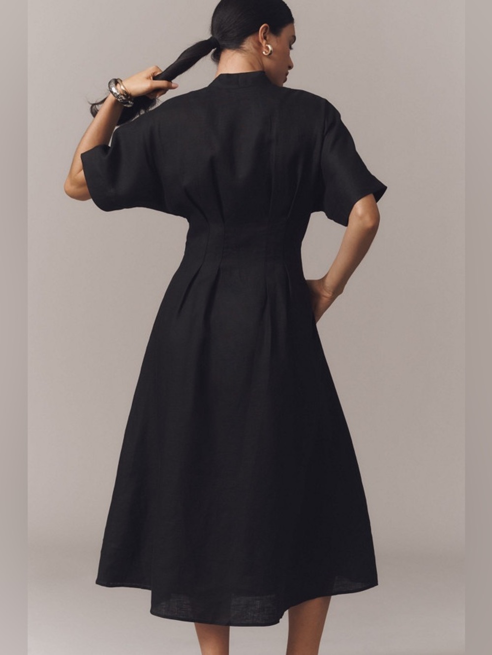 Anthropologie Exquise The Tobie Button-Front Pleated Shirt Dress: Linen Edition - Picture 4 of 4